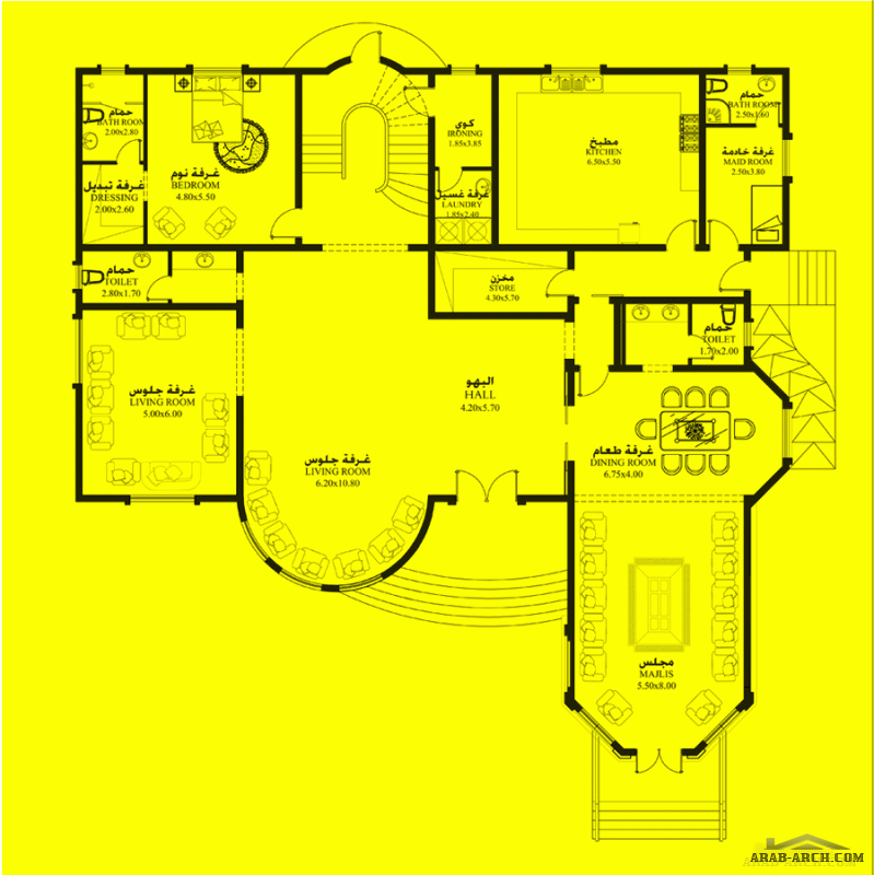 مخطط 7 غرف نوم  المساحة 767 متر مربع عدد الطوابق أرضي - أول أبعاد البيت 23.15 م x 22.40 م صمم بواسطة مكتب الشارقة للاستشارات الهندسية