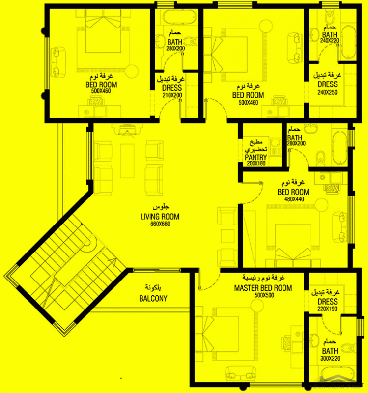 مخطط فيلا 5 غرف نوم  المساحة 460 متر مربع عدد الطوابق أرضي - أول  17.40 م x 16.30 م  صمم بواسطة مارينا للاستشارات الهندسية