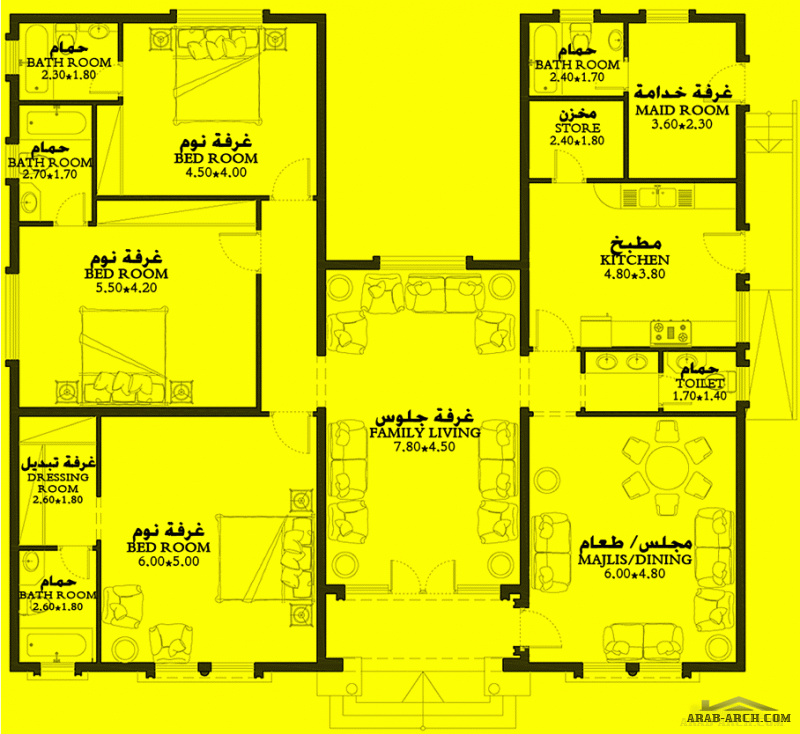 خطة فيلا أرضية 3 غرف نوم  المساحة 232 متر مربع  أبعاد البيت 17 م x 15.20 م  صمم بواسطة مكتب الشارقة للاستشارات الهندسية