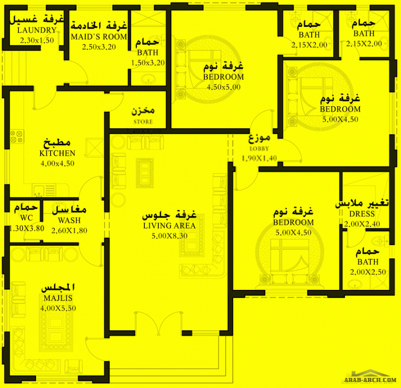 مخطط دور احد غرف النوم 3 المساحة 244 متر مربع  أبعاد البيت 17.10 م x 16.90 م صمم بواسطة إنماء للإستشارات الهندسية 