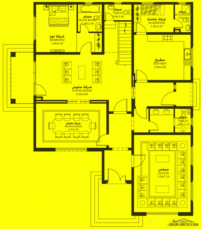 مخطط فيلا غرف النوم 5 المساحة 410 متر مربع عدد الطوابق أرضي - أول أبعاد البيت 15.90 م x 17.85 م  صمم بواسطة دائرة الإسكان