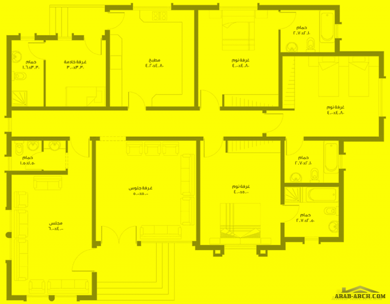 مخطط دور واحد خليجي غرف النوم 3 المساحة 219 متر مربع عدد الطوابق أرضي أبعاد البيت 18.80 م x 14.70 م صمم بواسطة برنامج الشيخ زايد للإسكان