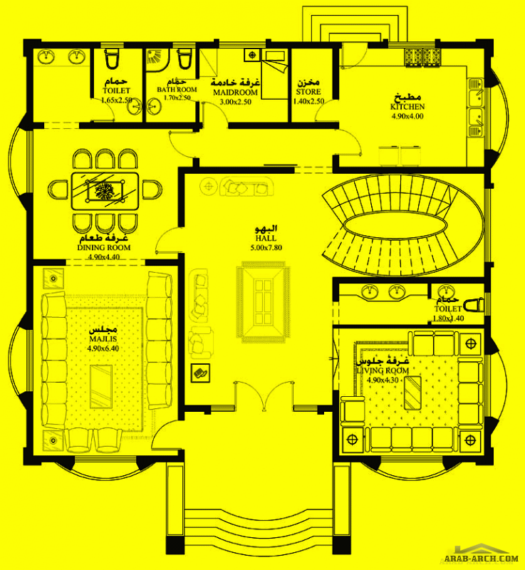 مخطط دورين غرف النوم 4 المساحة 568 متر مربع  أبعاد البيت 15.80 م x 17.20 م  صمم بواسطة مكتب الشارقة للاستشارات الهندسية