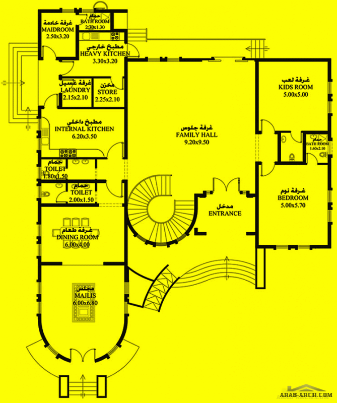 غرف النوم 5 المساحة 644.33 متر مربع عدد الطوابق أرضي - أول أبعاد البيت 21 م x 18 م صمم بواسطة البيت للاستشارات الهندسية