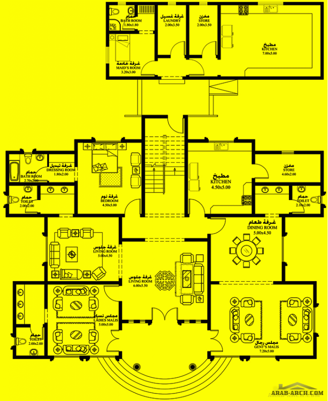 مخطط غرف  5 المساحة 620 متر مربع عدد الطوابق أرضي - أول أبعاد البيت 19.70 م x 27.73 م  صمم بواسطة جريس للاستشارات الهندسية