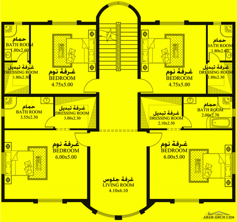 فيلا غرف النوم 5 المساحة 567 متر مربع عدد الطوابق أرضي - أول أبعاد البيت 16.90 م x 16.90 م  صمم بواسطة كونكورد للاستشارات الهندسية