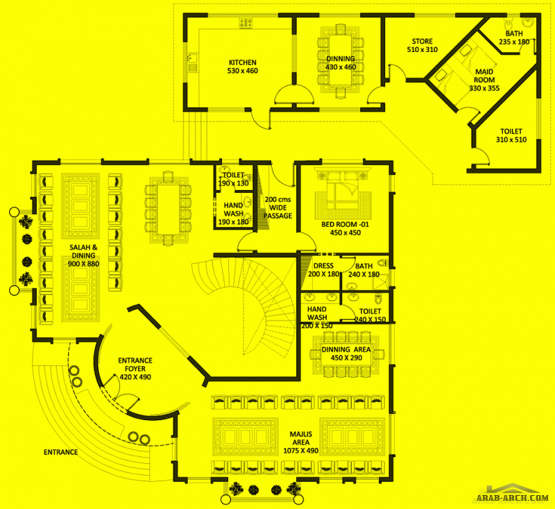 فيلا غرف النوم 5 المساحة 651 متر مربع عدد الطوابق أرضي - أول أبعاد البيت 27 م x 25.50 م  صمم بواسطة بلا حدود للاستشارات الهندسية