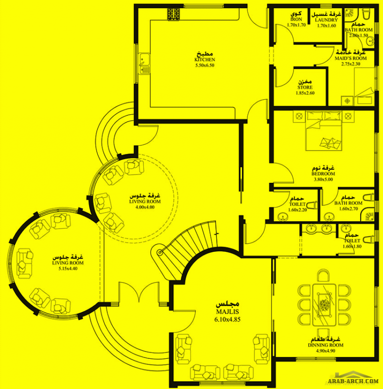 مخطط فيلا غرف النوم 5 المساحة 503 متر مربع عدد الطوابق أرضي - أول أبعاد البيت 18.29 م x 15.95 م  صمم بواسطة إعمار الإمارات للاستشارات الهندسية