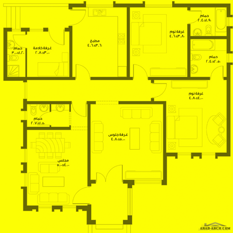 دور واحد غرف النوم 2 المساحة 168 متر مربع عدد الطوابق أرضي أبعاد البيت 15 م x 14.60 م  صمم بواسطة برنامج الشيخ زايد للإسكان