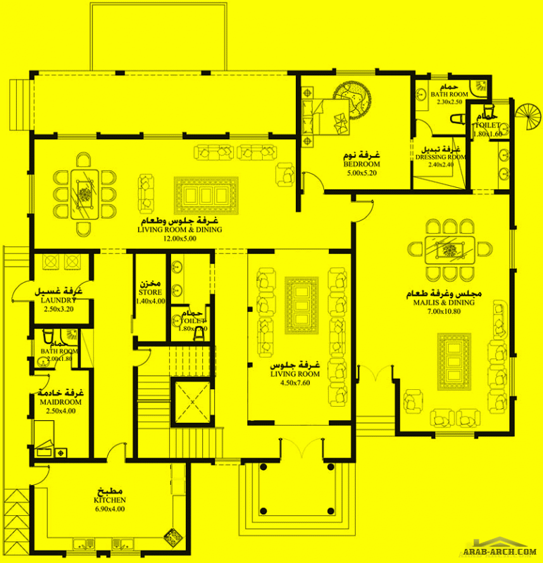 مخطط الفيلا غرف النوم 5 المساحة 722 متر مربع عدد الطوابق أرضي - أول أبعاد البيت 22.10 م x 22 م  صمم بواسطة مكتب الشارقة للاستشارات الهندسية