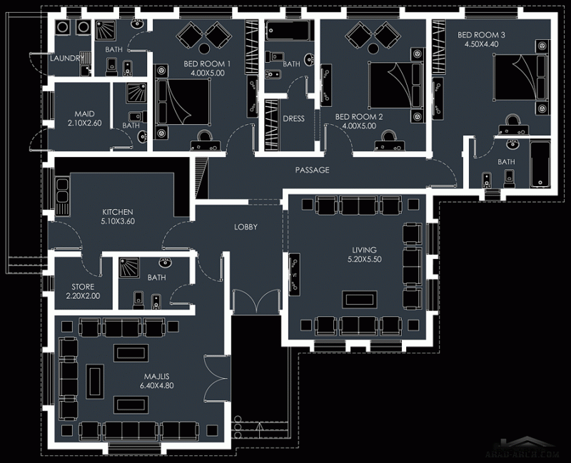 مخطط 3  غرف  258  متر مربع  طابق أرضي  برنامج الشيخ زايد للاسكان