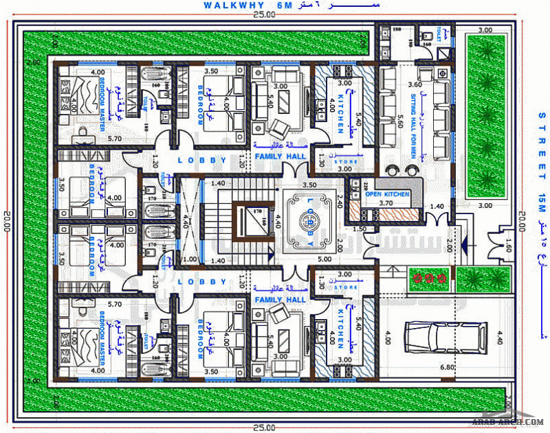 مخطط منزل سكني شقق  مكون من دورين وملحق  مساحة البناء ٣٠٠ م٢ من اعمال مكتب يمن ديزاين للاستشارات الهندسية وخدمات البناء