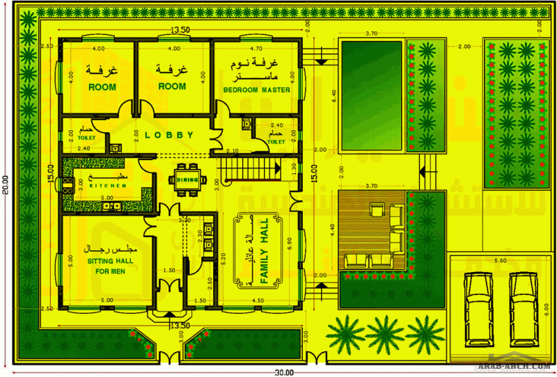 مكتب يمن ديزاين Designs مخطط طابق احد مخطط فيلا سكنية  مساحة البناء ٢٠٠ م٢