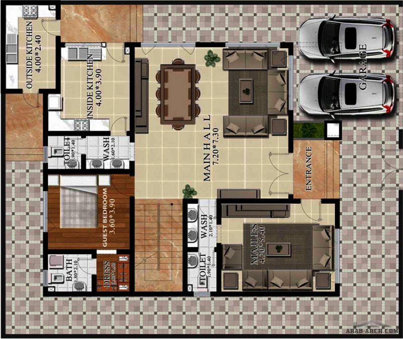 مخطط فيلا خليجي راقية 5 غرف نوم ماستر مساحة الارض 400 متر مربع