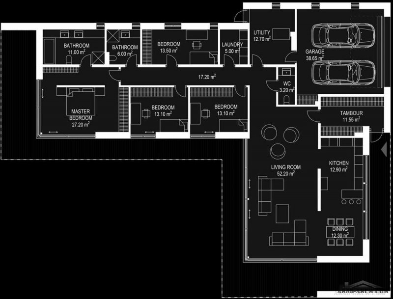 استراحة عائلية حرف L غرف نوم 4 مساحة المباني 234 متر مربع