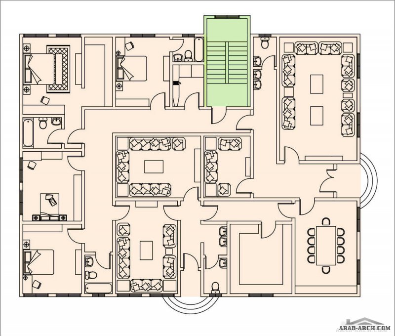 مخطط فيلا ارضية و 2 شقة علويه نمط سعودي تصميم حسب  طلب العميل