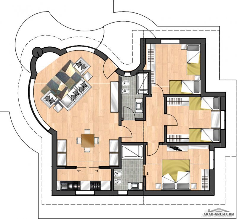 شاليه بمخطط صغير المساحة 3 غرف نوم 103 متر مربع