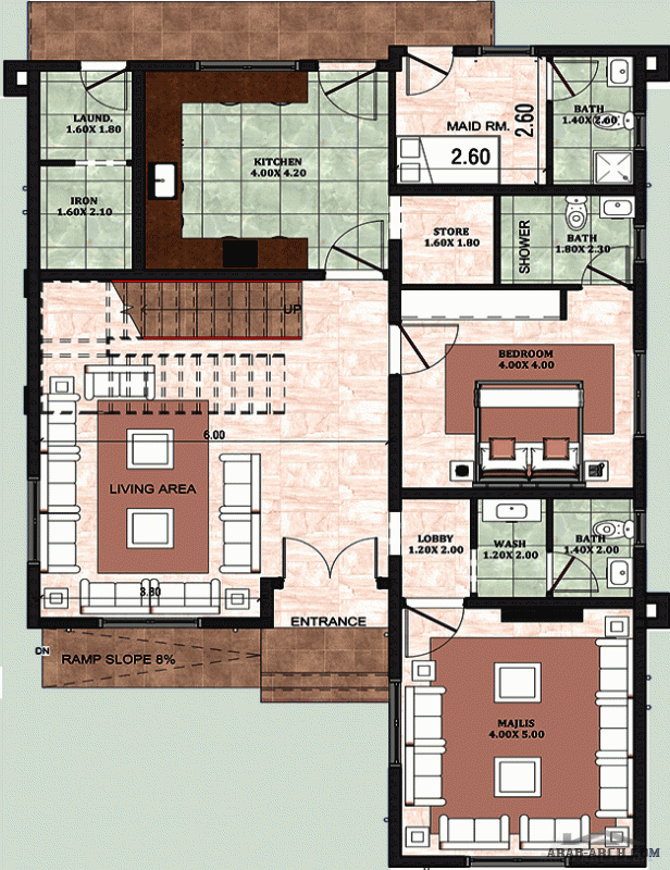 مخطط فيلا خليجي غرف النوم 4   أرضي - أول أبعاد البيت 16.50 م x 10.60 م  من اعمال الرؤية الذكية للإستشارات الهندسية