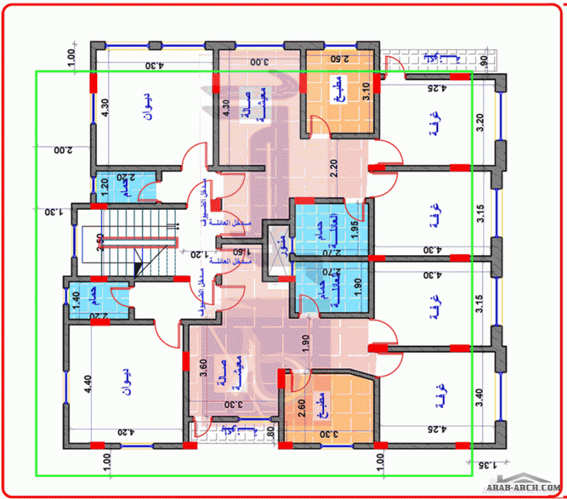 تصميم عمارة سكنية تجارية 5 ادوار في المكلا - حضرموت  بمساحة 240 متر مربع مكتب الصرح للاستشارات الهندسية والاعمار