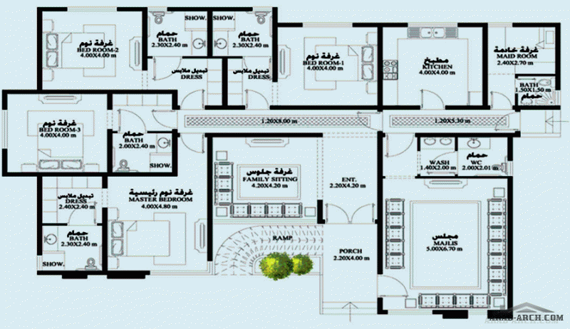 مخطط ارضي غرف النوم 4 المساحة 260 متر مربع   أبعاد البيت 22.30 م x 15.60 م  من اعمال نيكسـت للإستشـارات الهندسـية