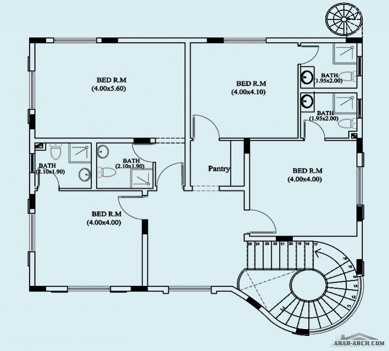 مخطط فيلا 5 غرف النوم  المساحة 274.60 متر مربع  أرضي - أول أبعاد البيت 12.20 م x 12.20 م من اعمال التراث الفني للاستشارات الهندسية