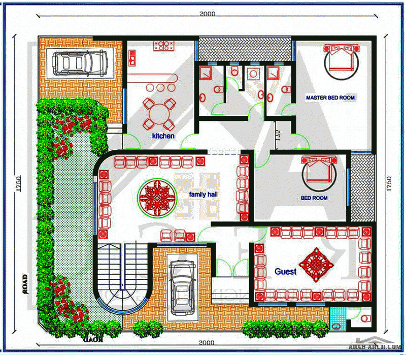 مخطط 2D بأبعاد( 17.5×20 ) لأحد الزبائن بمساحة 350 متر مربع 2 طوابق + بيت الدرج ( البيتونة ) من اعمال Areco 