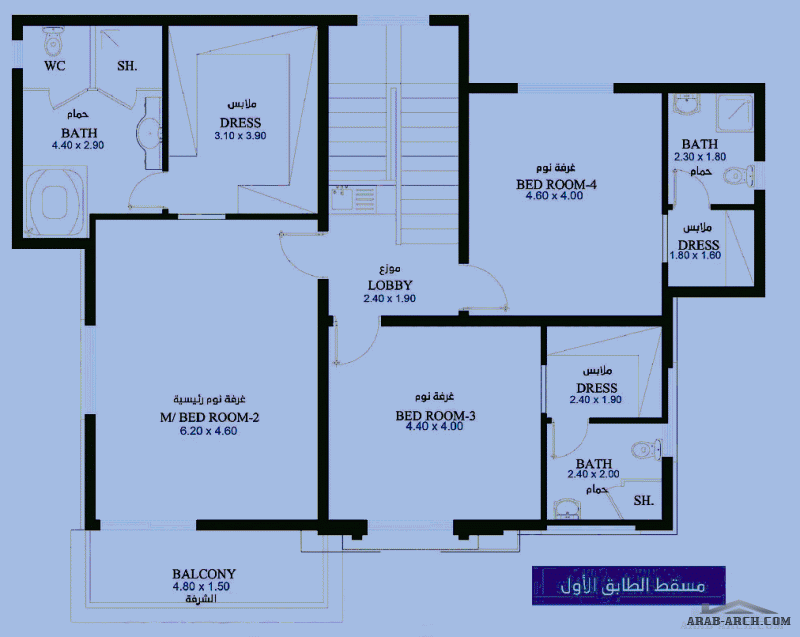 مخطط خريطة فيلا سكنية غرف النوم 4 المساحة 305 متر مربع  البيت 15.50 م x 12.30 م   من اعمال ديار للاستشارات الهندسية
