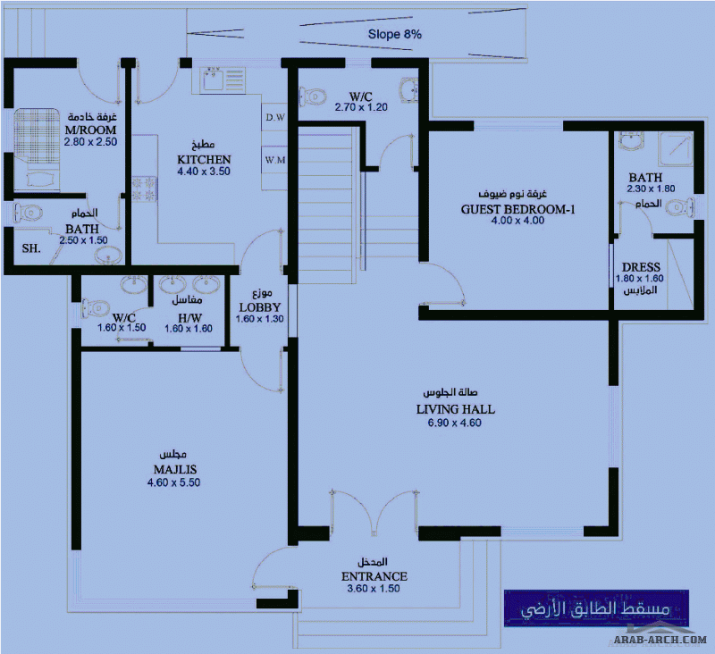 مخطط خريطة فيلا سكنية غرف النوم 4 المساحة 305 متر مربع  البيت 15.50 م x 12.30 م   من اعمال ديار للاستشارات الهندسية
