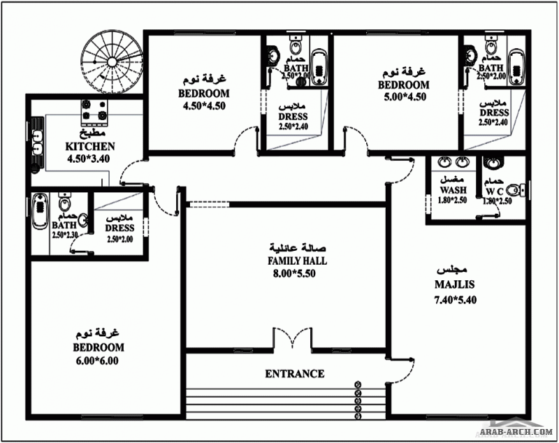مخطط 3 غرف نوم   المساحة 295 متر مربع  أرضي صمم بواسطة أركان العمارة للإستشارات الهندسية