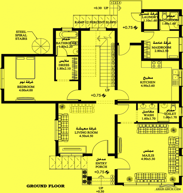 المخطط 5 غرف نوم  المساحة 302 متر مربع  أبعاد البيت 14 م x 14.30 م صمم بواسطة الخليج و الإمارات للإستشارات الهندسية