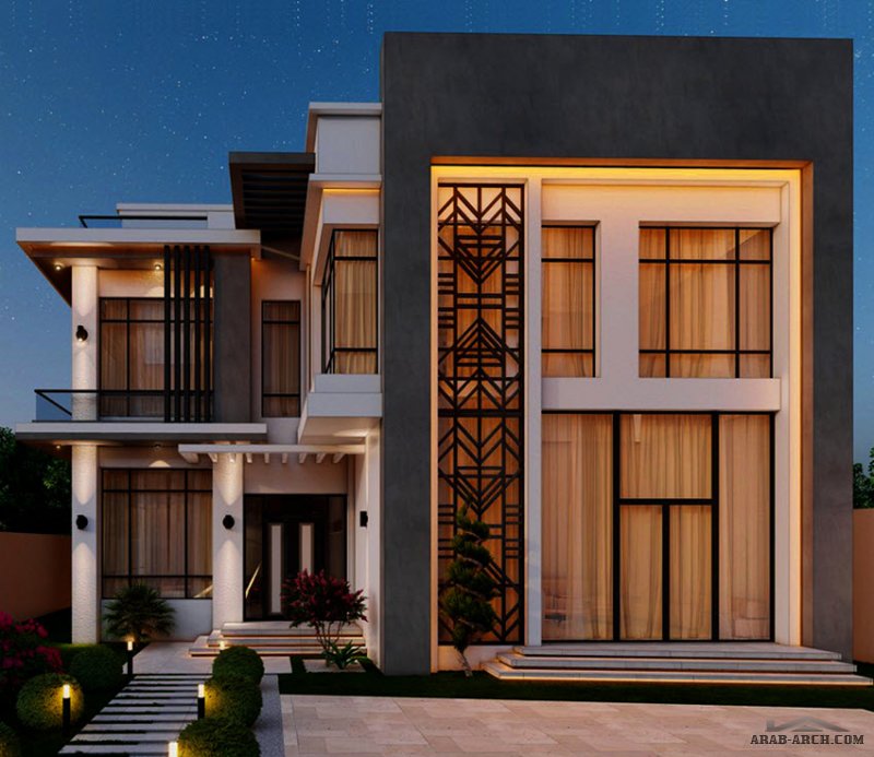 تصميم فيلا و واجهتها ، مساحة الارض ٥٨٠ م٢ ومساحة البناء ٧٧٠ م٢ ، من تصميم "المستقبل للاستشارات الهندسية" قطر  الدوحة