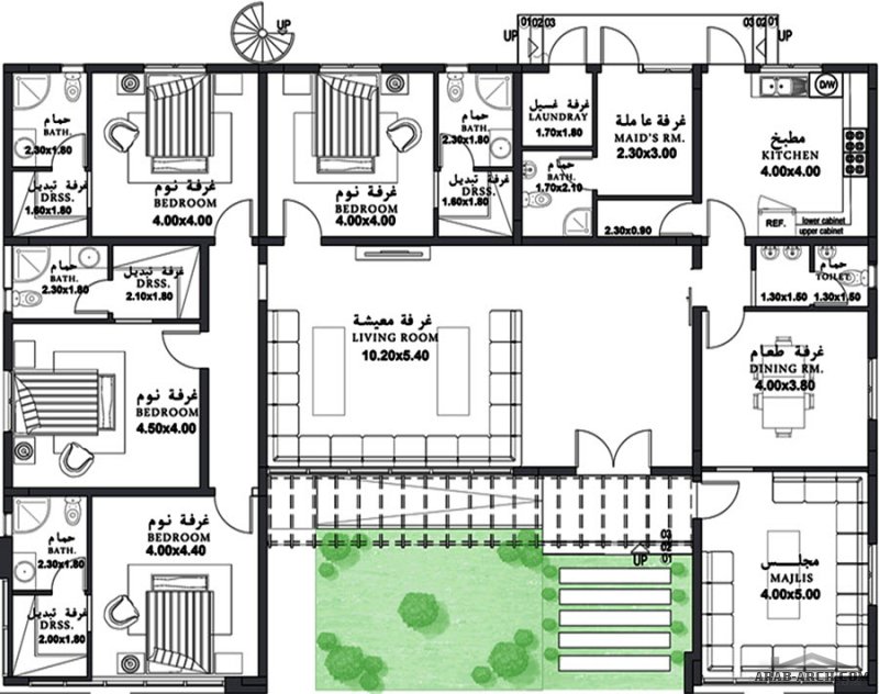 المخطط 4 غرف نوم ارضي  المساحة 266.70 متر مربع  أبعاد  20.90 م x 15.10 م  صمم بواسطة الاستثمار للاستشارات الهندسية
