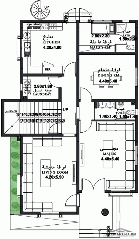    مخطط سكني فيلا غرف النوم 4 المساحة 280.20 متر مربع  15.20 م x 10.70 مصمم بواسطة الاستثمار للاستشارات الهندسية