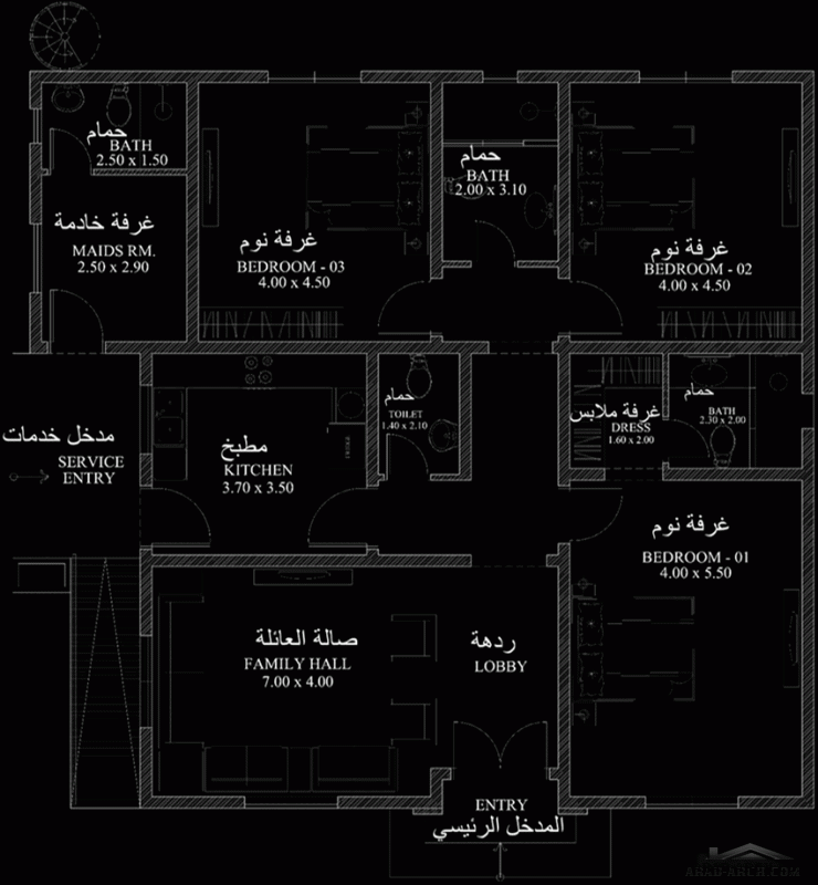 تصميم ارضي  3غرف نوم  المساحة 158 متر مربع  13.50 م x 12.80 م  صمم بواسطة أميسا للاستشارات الهندسية