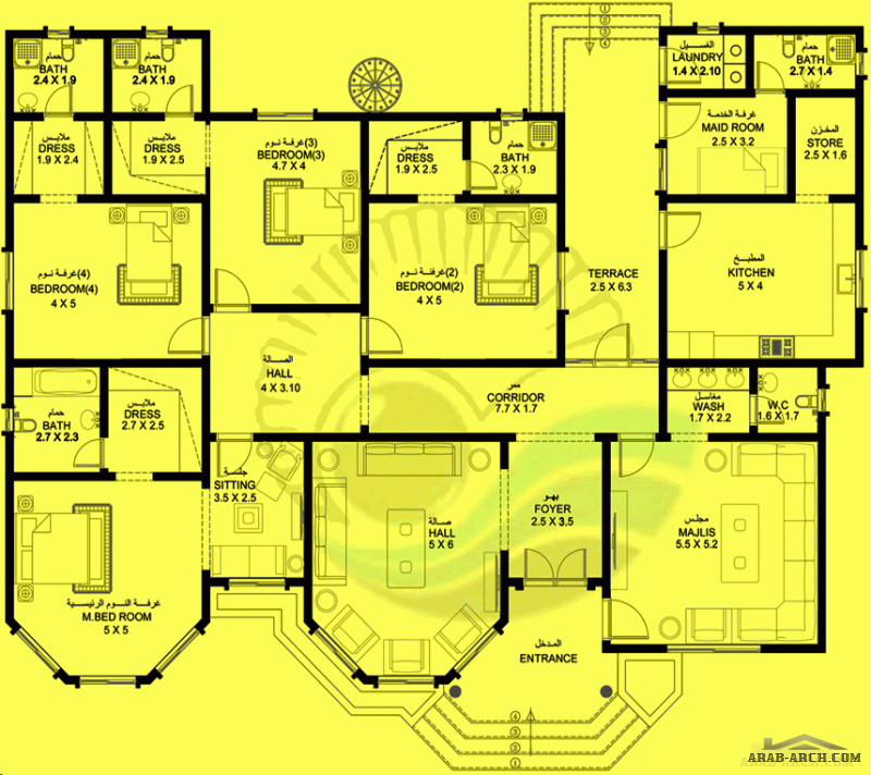 مخطط ارضي غرف النوم 4 المساحة 320 متر مربع  23 م x 18 م  صمم بواسطة الدانة العربية للاستشارات الهندسية