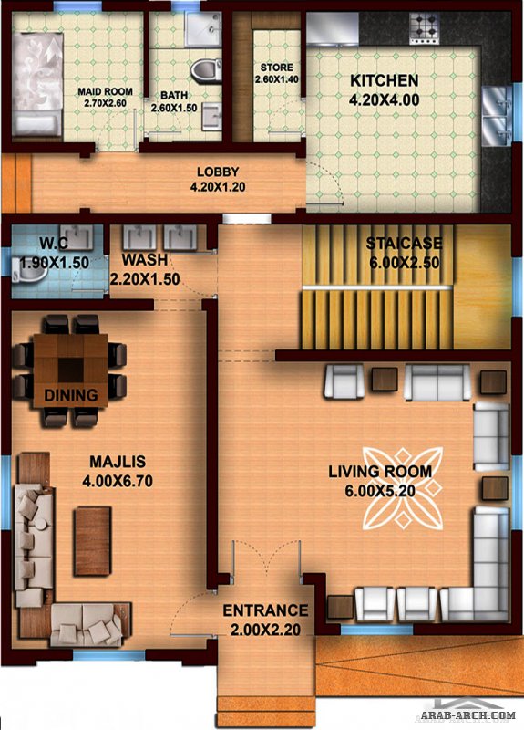 مخطط طابقين غرف النوم 4 المساحة 270 متر مربع  13.10 م x 10.60 م صمم بواسطة مكتب الشارقة للاستشارات الهندسية