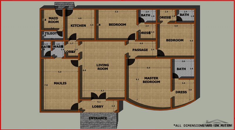 طابق واحد غرف النوم 3 المساحة 318.12 متر مربع  أبعاد  21.10 م x 15.50 م  صمم بواسطة الرايه للاستشارات الهندسيه