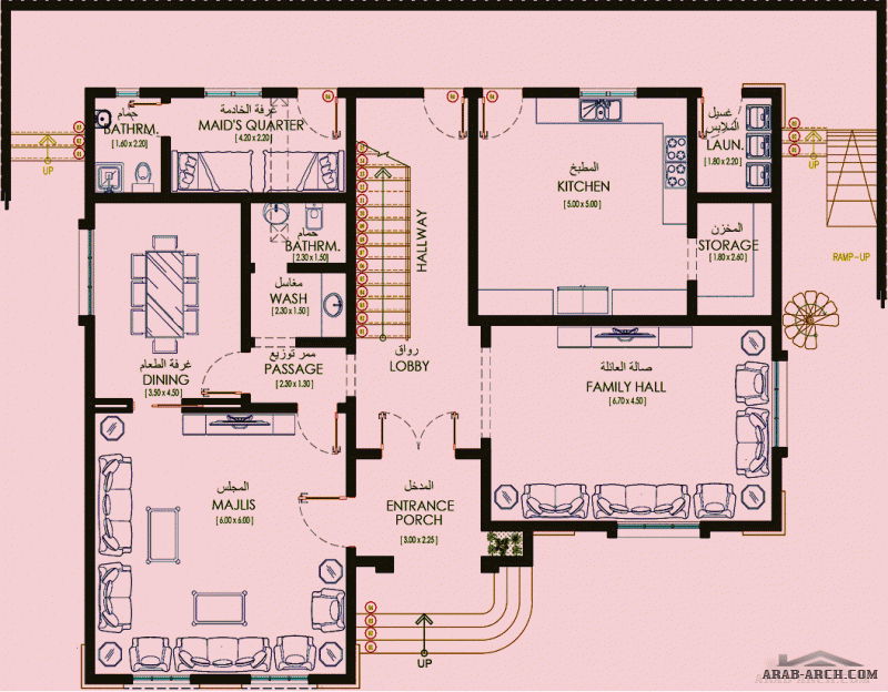 مخطط غرف النوم 4 المساحة 344.30 متر مربع  أرضي - أول أ 13.60 م x 16.50 م  صمم بواسطة دار العمارة للاستشارات الهندسية