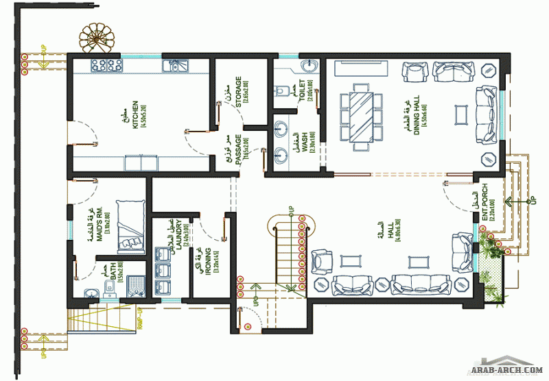 مخطط فيلا دورين  غرف النوم 4 المساحة 330.50 متر مربع  أبعاد  11.10 م x 17.10 م  صمم بواسطة دار العمارة للاستشارات الهندسية 