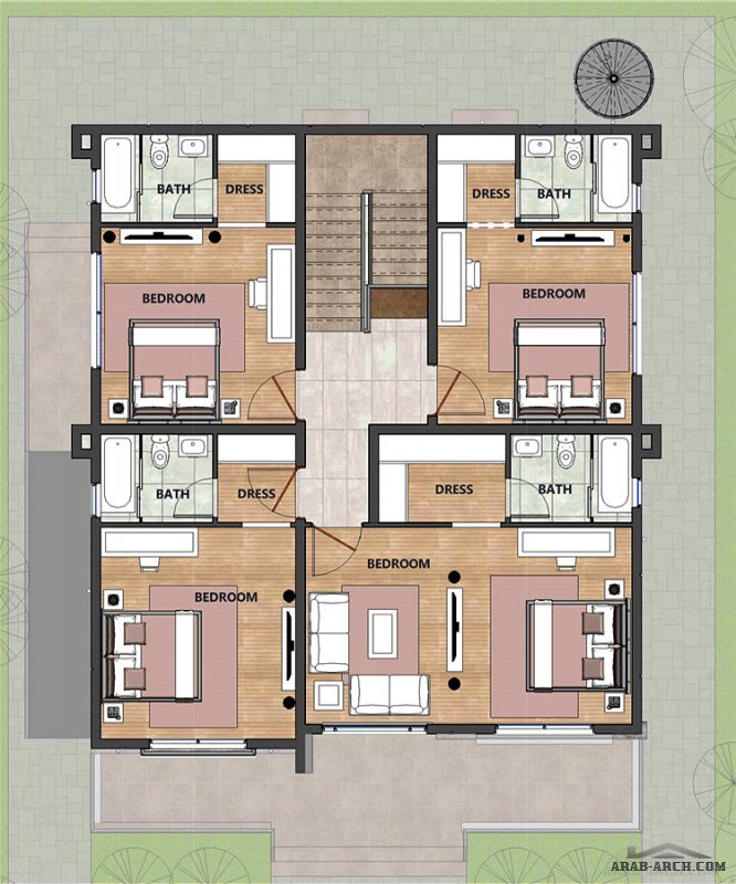 مخطط 5 غرف نوم مساحة غرف النوم 5 المساحة 288.74 متر مربع  أبعاد 13.20 م x 11.30 م  صمم بواسطة الرؤية الذكية للإستشارات الهندسية ذ.م.م