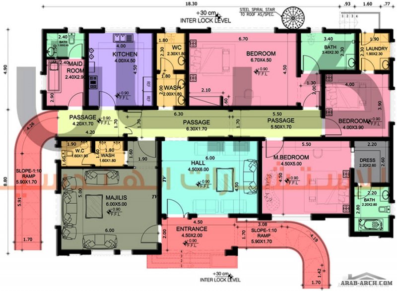 مخطط طابق واحد صغير المساحة غرف النوم 3 المساحة 270 متر مربع صمم بواسطة كيان للاستشارات الهندسية