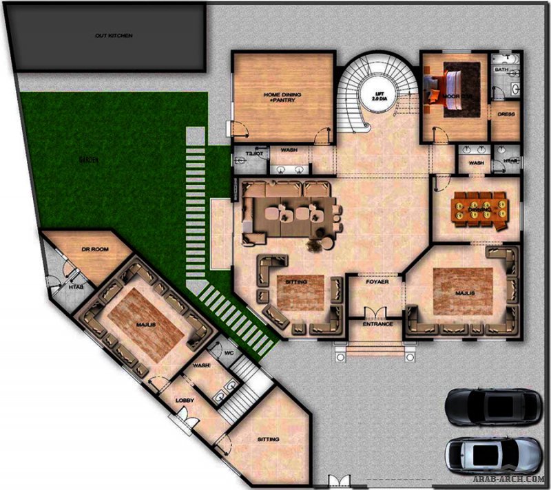 تصميم منزل مع الواجهة مساحة الارض ٨٧٠ م٢ ومساحة البناء ١,٠٣٥ م٢ ، من تصميم المستقبل للاستشارات الهندسية #قطر #الدوحة