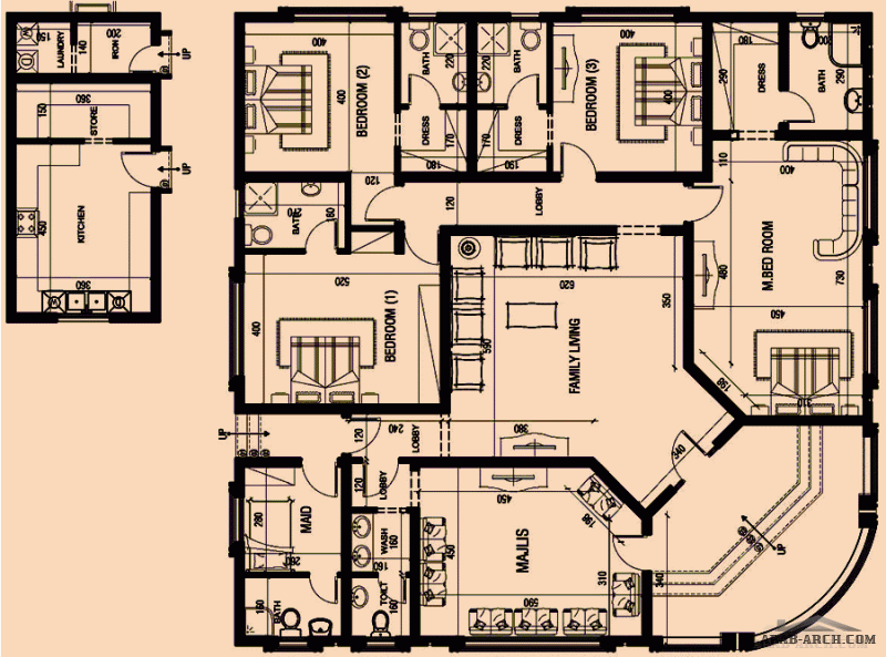 مخطط ارضي 4 غرف  متر مربع  أبعاد البيت 16.70 م x 16.60 م  صمم بواسطة الرؤية المتكاملة للاستشارات الهندسية