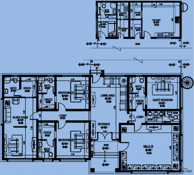 مخطط طابق احد المساحة 314.70 متر مربع 4 غرف نوم مطبخ خارجي  صمم بواسطة الرؤية المتكاملة للاستشارات الهندسية