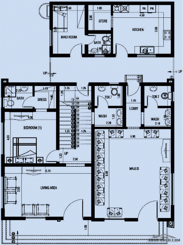 مخطط فيلا 4 غرف نوم أبعاد البيت 13.20 م x 10.40 م  صمم بواسطة الرؤية المتكاملة للاستشارات الهندسية