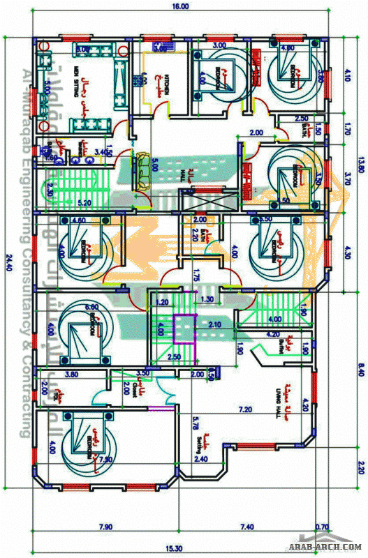 مخطط فيلا 600 م2 فيلا و شقق خلفية من اعمال مكتب المرقب للأستشارات الهندسية والمقاولات