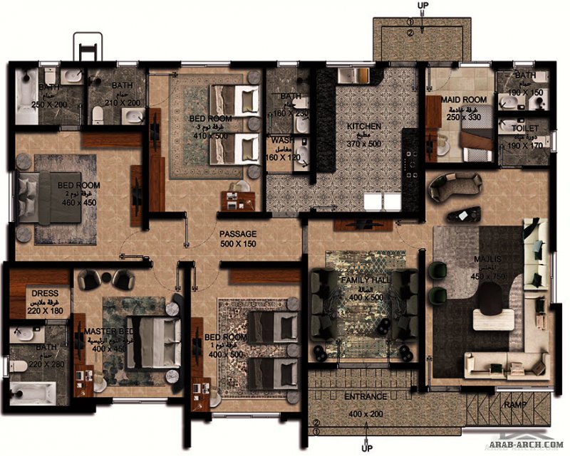 مخطط ارضى 4 غرف نوم 229.05 متر مربع 19.60 م x 13.30 م صمم بواسطة كونكورد للاستشارات الهندسية