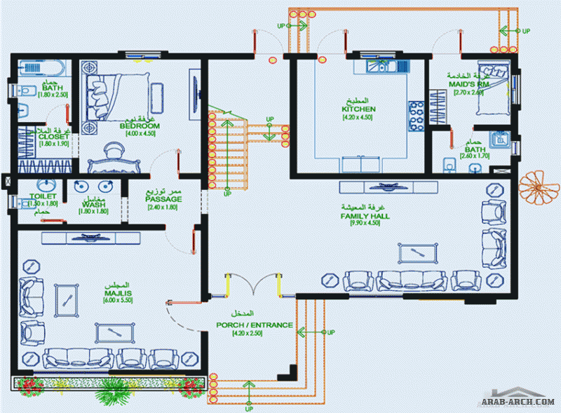 مخطط طابقين مميز 4 غرف النوم  مساحة 344 متر مربع  16.50 م x 12.60 م  صمم بواسطة دار العمارة للاستشارات الهندسية 