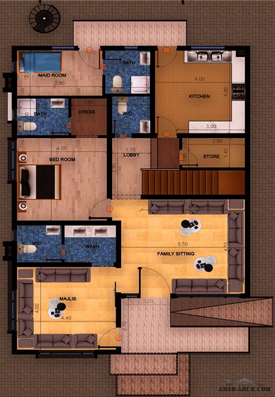مخطط 4 غرف نوم طابقين 280 متر مربع 10.50 م x 14.80 م صمم بواسطة بيوت للاستشارات الهندسية 