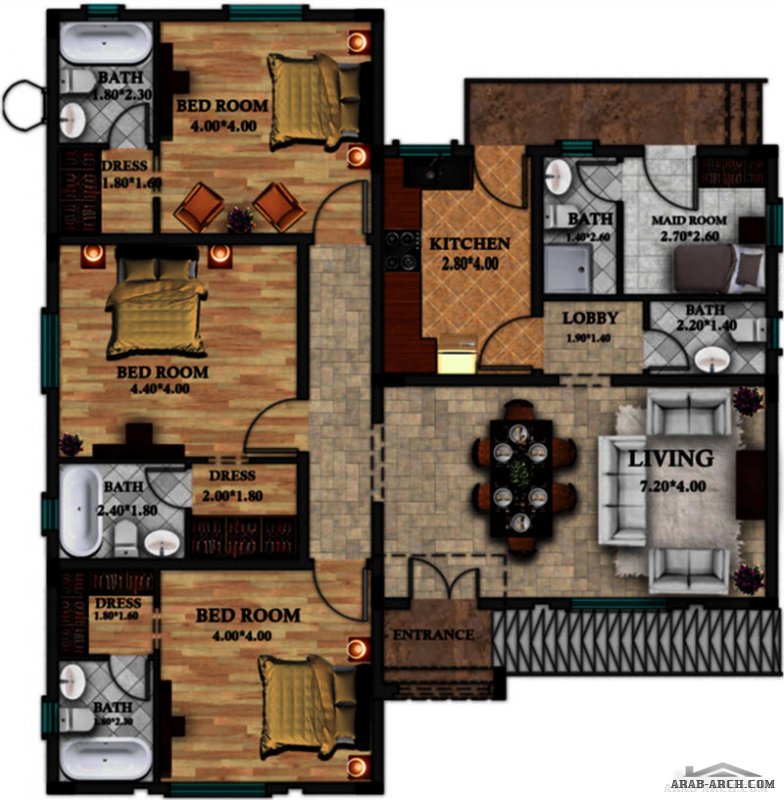 من تصمم  أملاك للاستشارات الهندسية  مخطط أرضي غرف النوم 3 المساحة 161 متر مربع أبعاد البيت 14.70 م x 13.70 م
